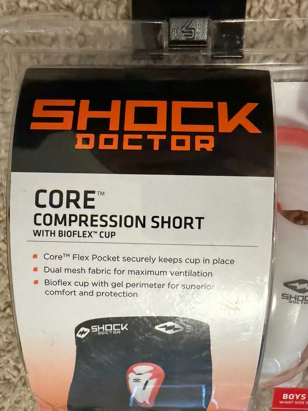 New Core Compression Boys' Shorts with Bioplex Cup — Black/Red